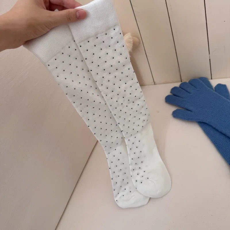 1 Para Retro Skarpetki do Kolan w Kropki Modne Koreańskie Damskie Podkolanówki Białe Długie Skarpetki Ciepłe Skarpetki Szkolne dla Dziewcząt Rajstopy