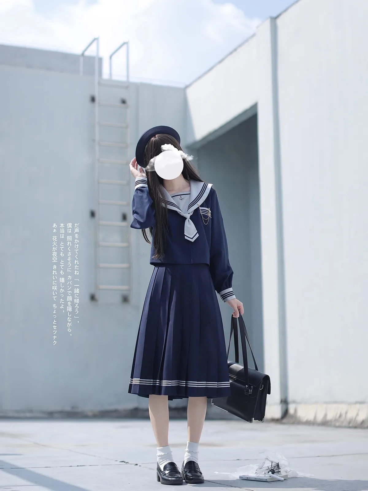 Japanese Sweet Preppy Style JK Uniform Sailor Collar Long Sleeve Zipper Top High Waist A-line Pleated Skirt Two Piece Set Women