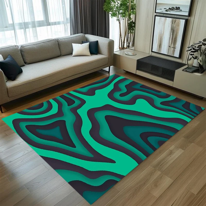Black Yellow Wave Pattern Visual Illusion Carpet Rug Mat Home Decoration Modern Geometric Curved Design Abstract Floor Mat