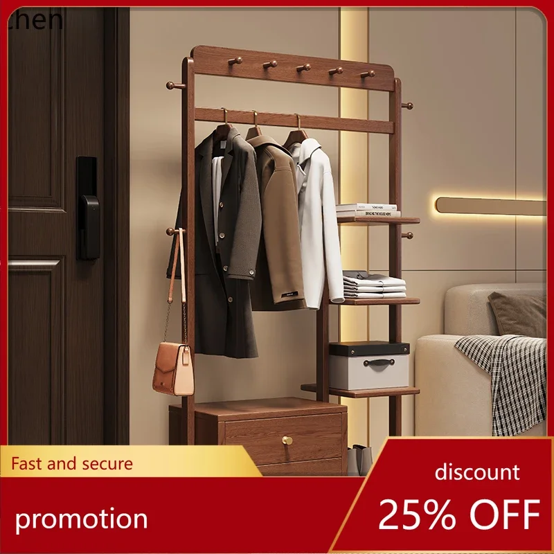 HT solid wood hanger floor-to-ceiling bedroom hanger bag rack can sit in living room shoe rack multi-functional rack