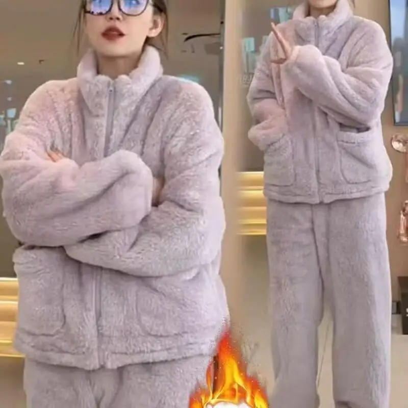 

Комплект из двух предметов, модная домашняя одежда, женский кардиган на молнии, корейская домашняя одежда для пар, коралловый флис, весенне-осенняя одежда для сна, сексуальная пижама