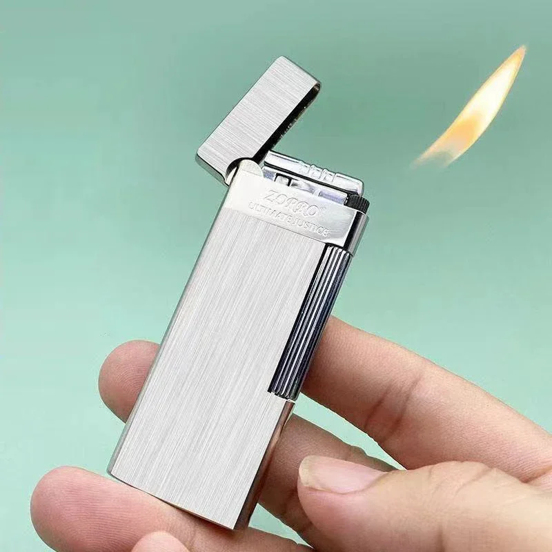 Original Zorro Ultra-thin Side-sliding Inflatable Lighter Brass Side Pulley Flint Wheel Lighter Gas Smoke Accessories