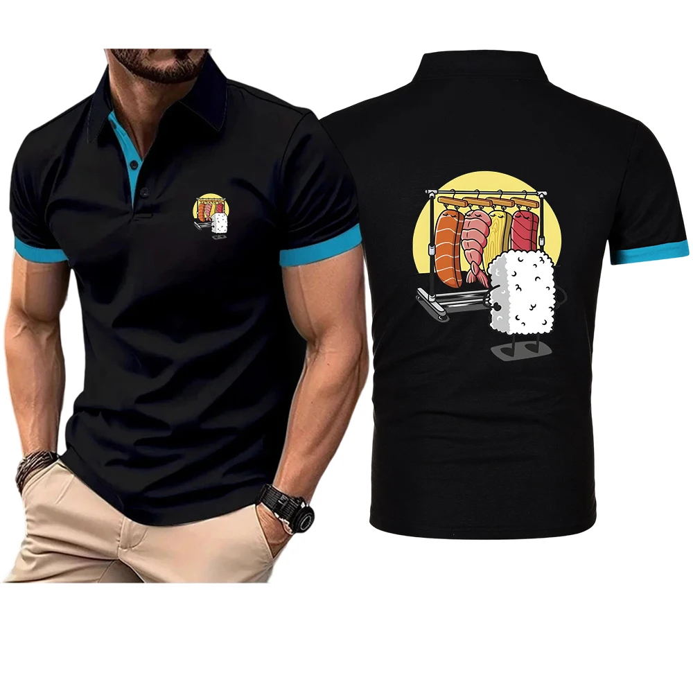 Funny Sushi Wardrobe Quick Dry Breathable Golf Polo Shirt Men Summer Short Sleeve Lapel Collar Sports Absorb Sweat T-shirt