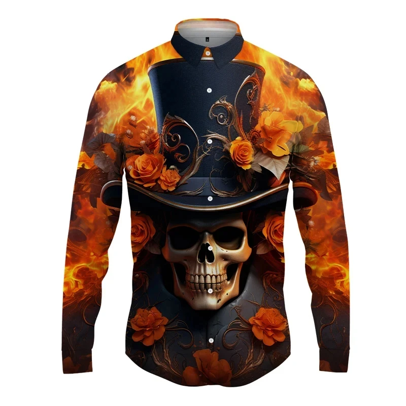 The Gentleman\'s Skull 3D Print Lapel Men Shirt ManWomen Casual Fashion Long Sleeves Shirts Button Tops Oversized Unisex Clothes