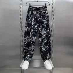 Casual longo jogger calças de suor dos homens para secagem rápida primavera e verão fino na moda perna reta solta fluindo moda calças