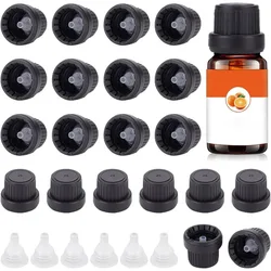 30 Set Black Boston Bottle Cap, 18mm 18 Tooth Plastic Replacement Bottle Cap with Hopper Inner Plug for Essential Oil Bottle
