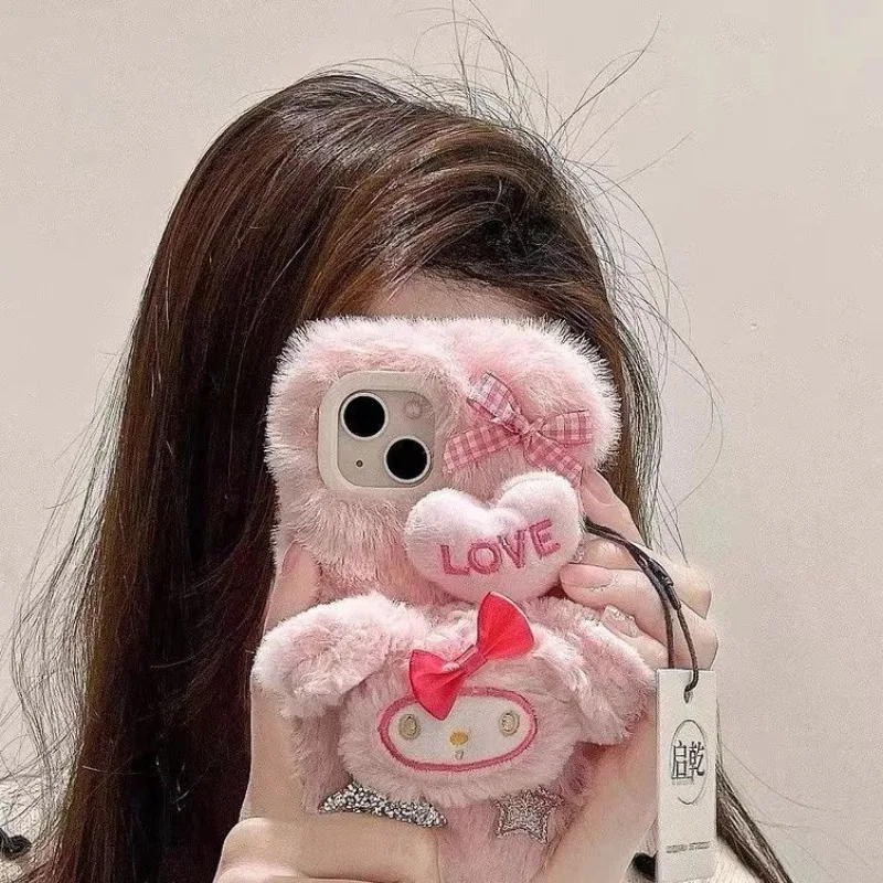 

Kawaii My Melody PomPomPurin Sanrio Student Cute Cartoon Plush Phone Shell iPhone Mobile Phone Protection Shell Gift for Kids
