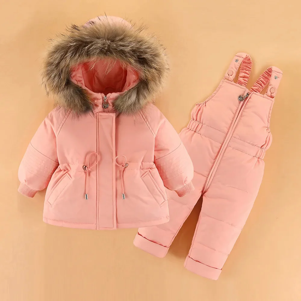 Winter Overall for Children Clothes Set -30 Degree Down Jacket Jumpsuit Baby Boy Parka Real Fur Girl Toddler Thick Warm Snowsuit