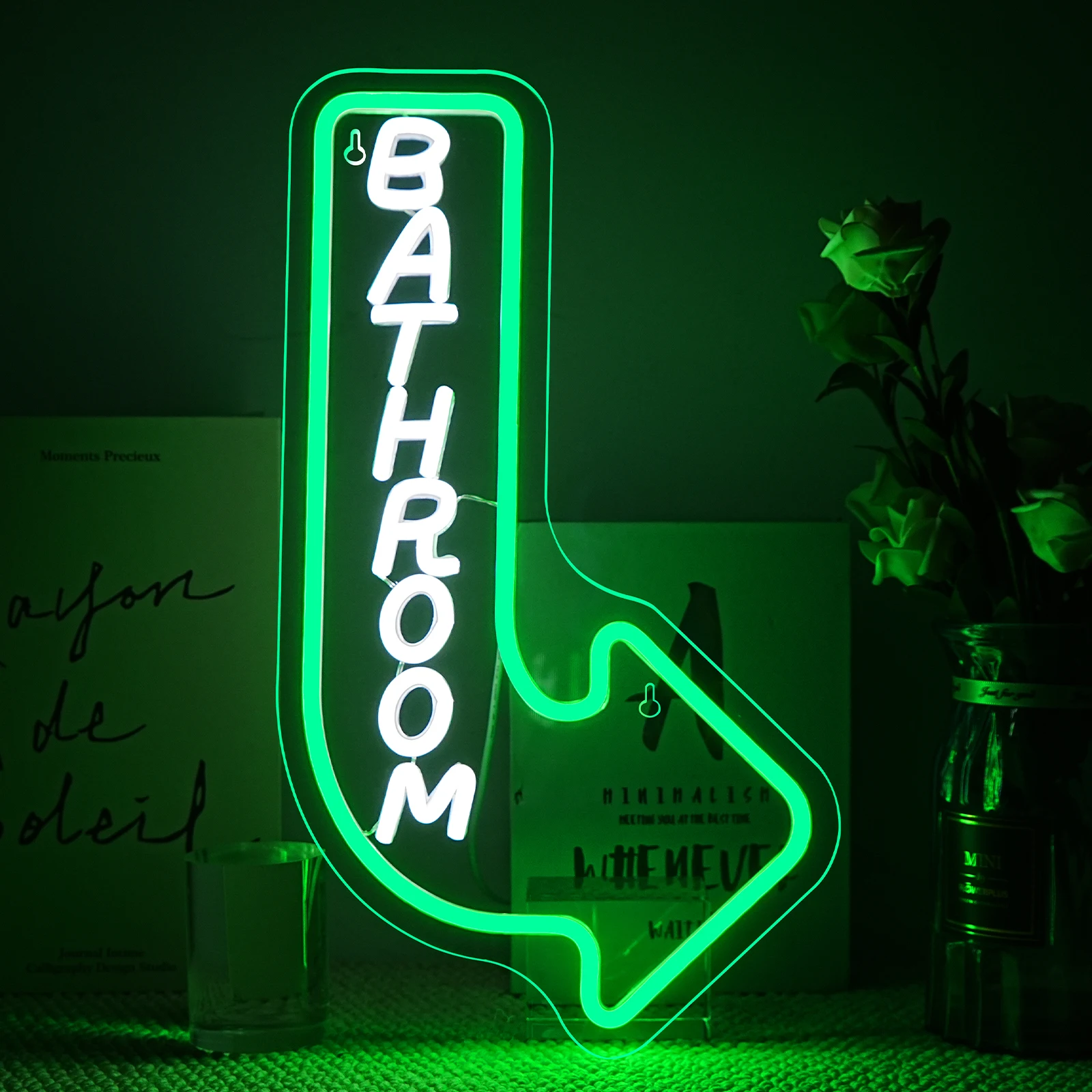 

Bathroom Neon Signs Custom Green Acrylic Restroom With Arrow Wall Moun USB Powered For Restaurants Bars Hotels Shops Home Decor