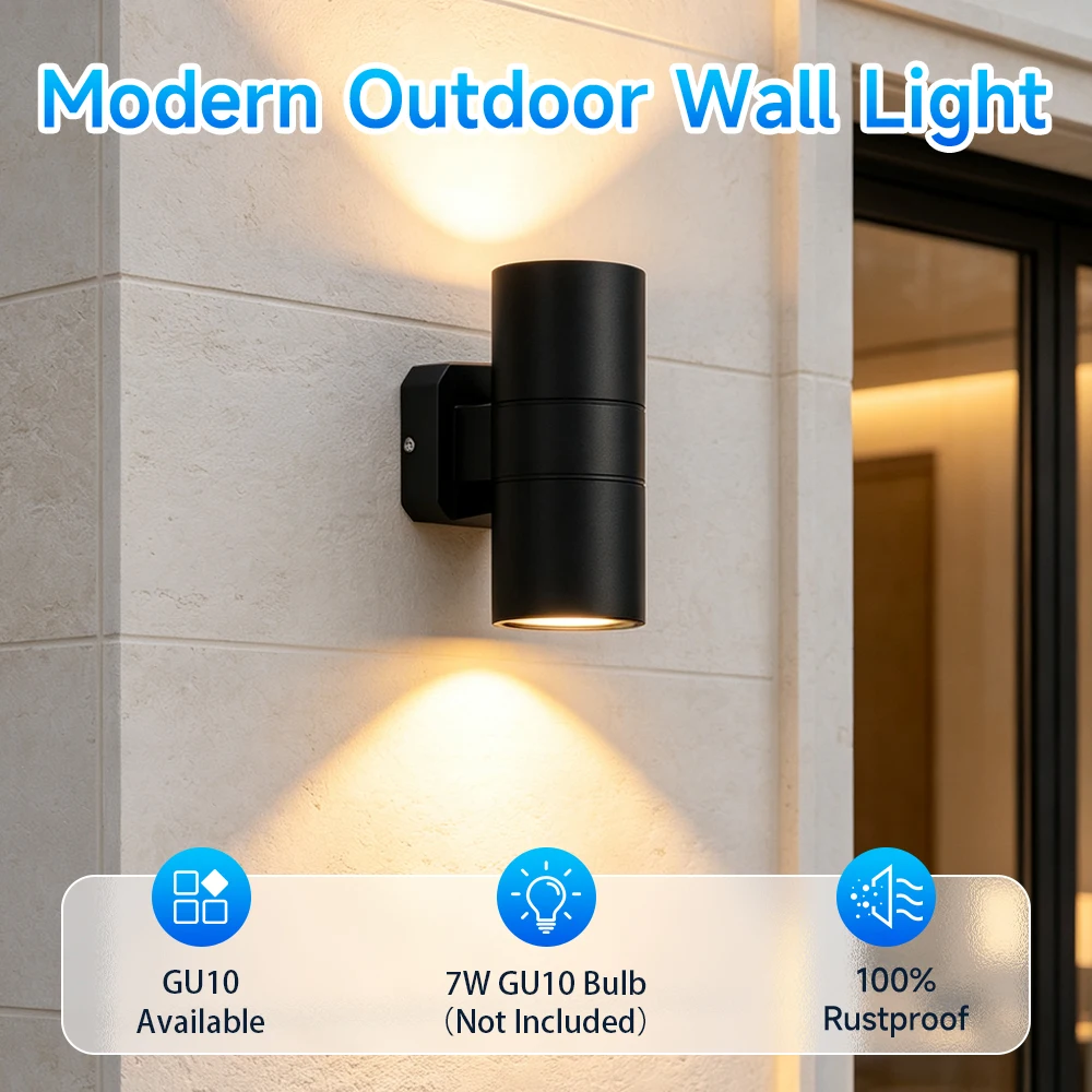 Outdoor Wall Light Waterproof Replaceable GU10 bulb Waterproof Up Down Exterior IP65 Sconce Lighting Outdoor Home Wall Decor