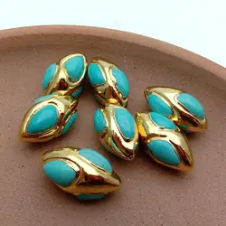 5pcs 19x32mm Olivary blue Turquoise Beads Gold Plated Beads Spacer Jewelry Making Findings