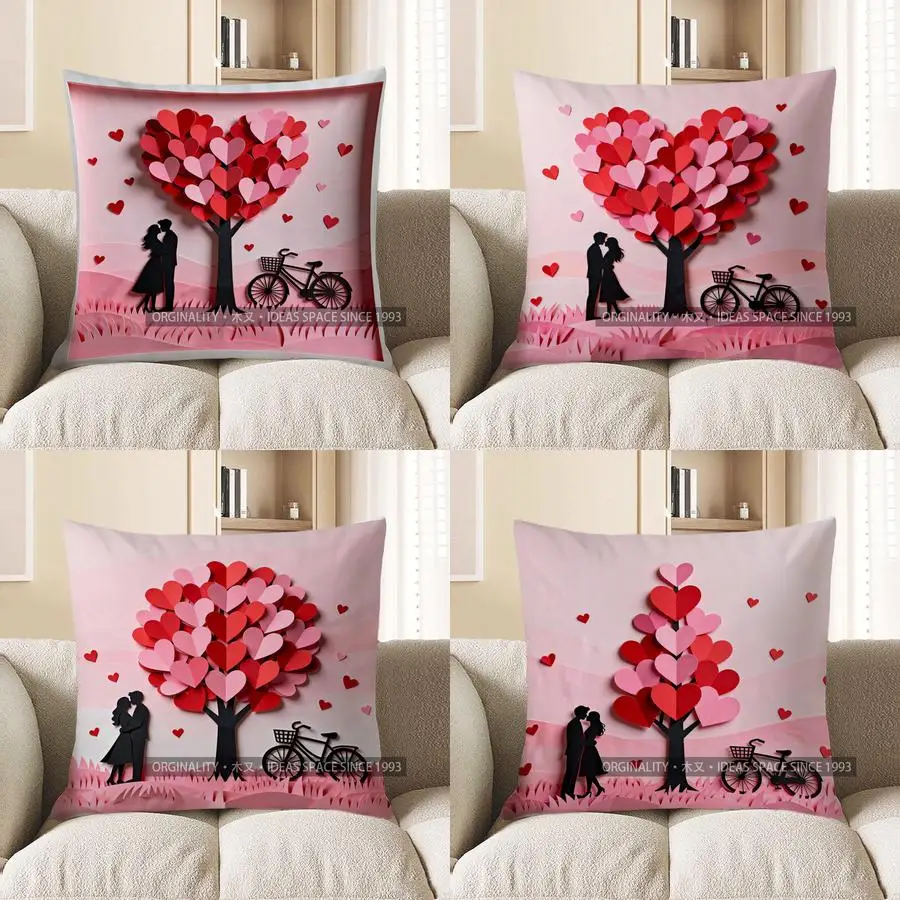 

Домашний декор, поцелующая пара под сердцем, чехол для подушки с рисунком дерева любви, подходит для дивана, спальни, автомобиля, наволочка