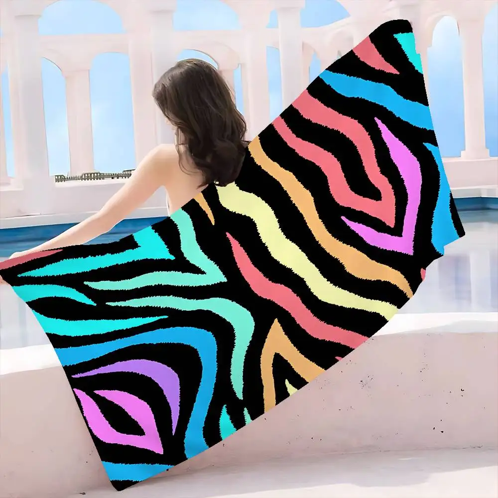 Black White Print Zebra Microfiber Printed Beach Towel Mountain Climbing Yoga Beach Swimming Running Absorbent Soft Towel