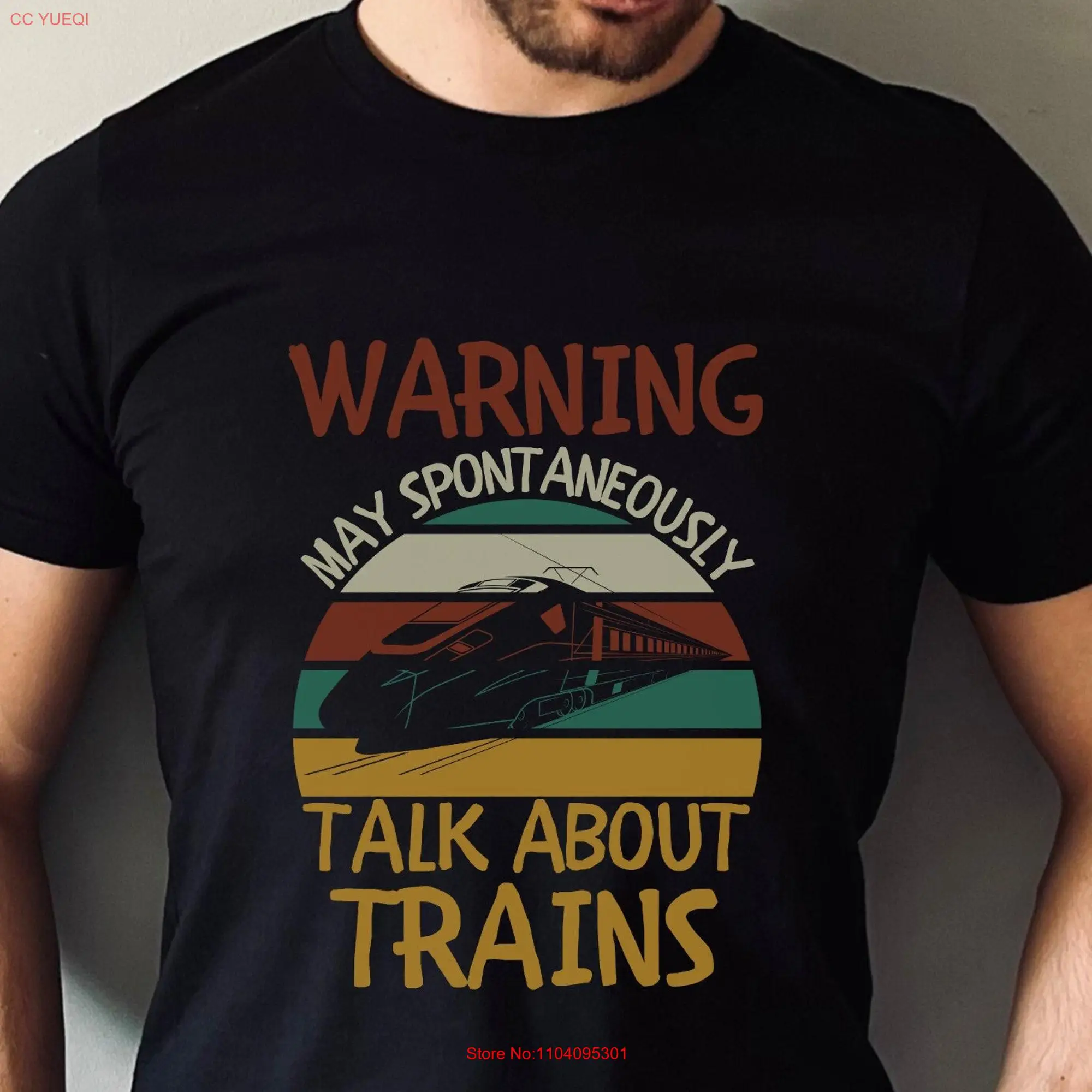 Mens Train T Shirt Warning May Spontaneously Talk About Trains Funny Birthday For Men long or short sleeves