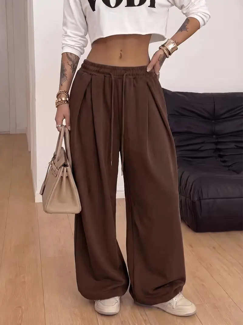 Y2K new Wide Leg Sweatpants Women Streetwear Baggy Oversize Gray Sports Pants High Waist Drawstring Casual Joggers Trousers