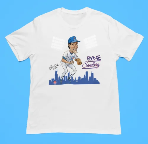 Ryne Sandberg RYNO Chicago Cubs Autograph Skyline Bella Blend Premium T-Shirt