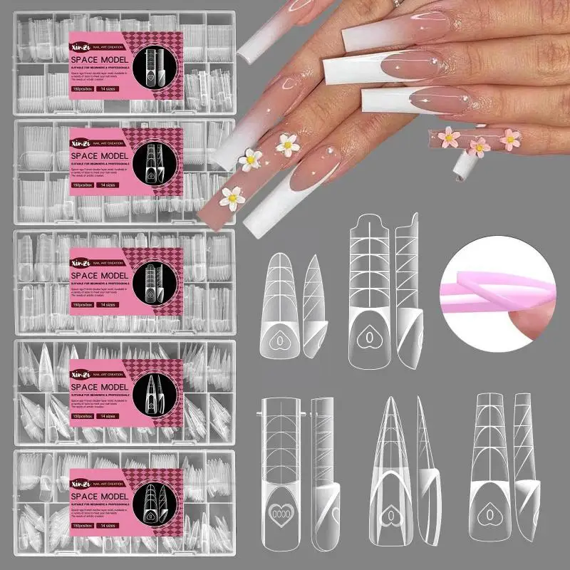 150pcs/Box Ballet Space French Nail Dual Forms Shape Transparent Extension Molds With 3D Smart French Guide Line Time Saving