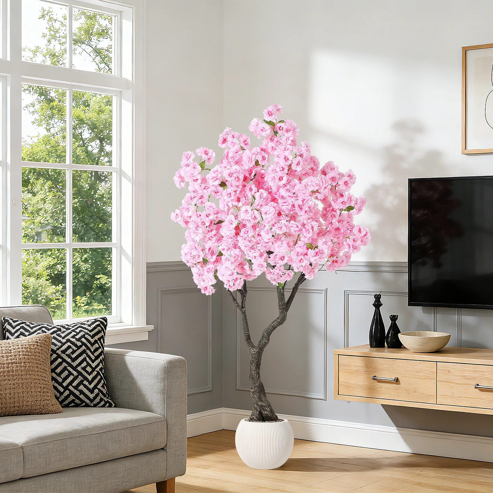 Albero di ciliegio artificiale rosa, alto 150/180/210 cm, in vaso, pianta finta realistica per decorazioni interne ed esterne