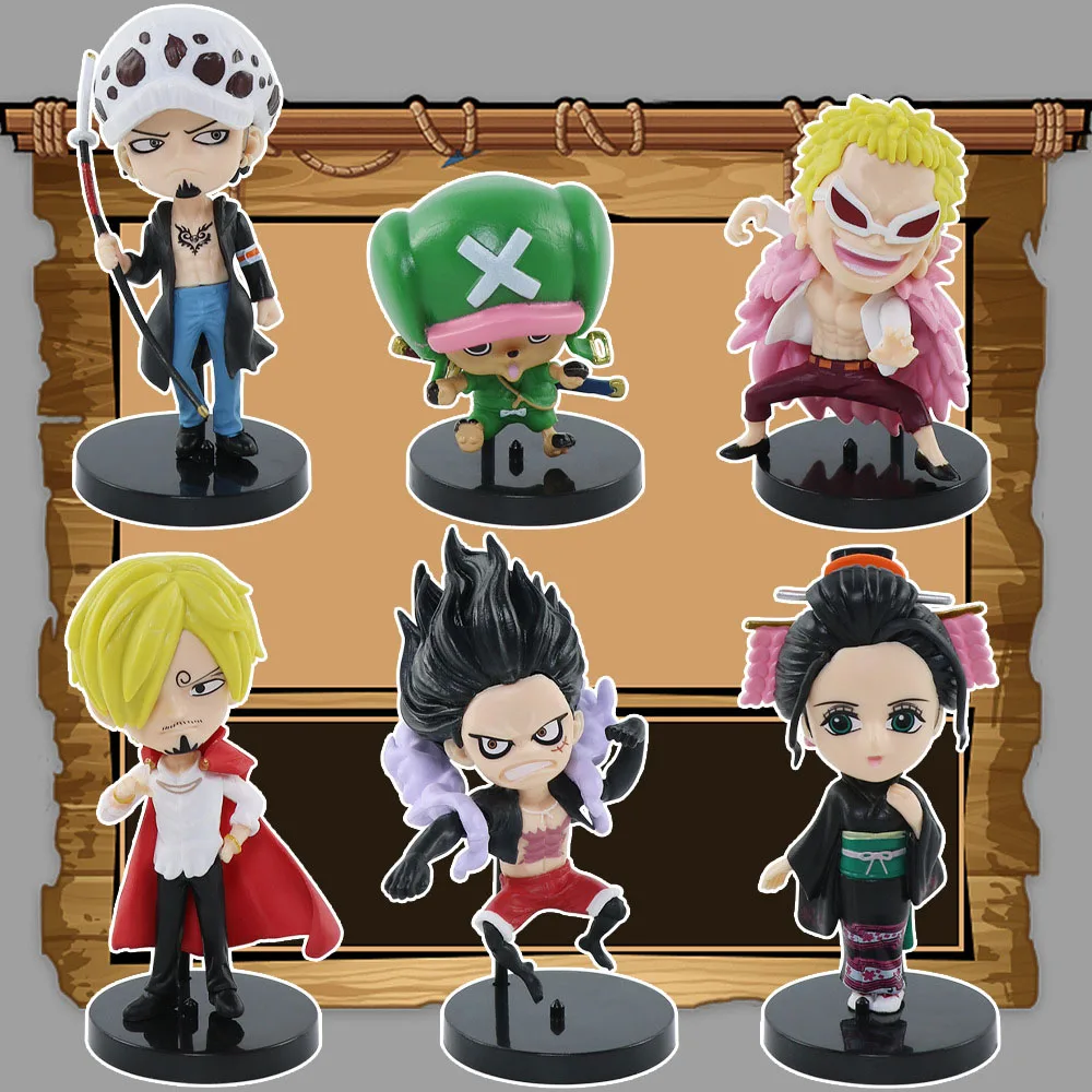 6 Pcs/Set One Piece 6-10CM Q Ver. Luffy Sanji Chopper Doflamingo Law Robin GK Figurine Collectible Anime Decoration Model Dolls