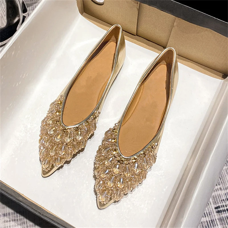 

Rhinestone Sexy Pointed Toe Women Shoes Big Size 34-43 Flat Soft Ladies Shoes Fashion Show Casual Shallow Zapatos Para Mujeres