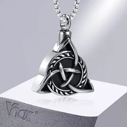Vnox Men Celtic Knot Urn Necklaces for Ashes Cremation Jewelry, Rock Punk Stainless Steel  Triangel Pendant Collar Gift