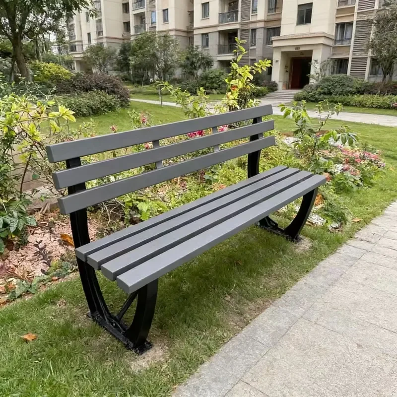 Outdoor Bench Chair Cast Aluminum Legs PE Wood Garden Patio Park Bench Factory Supply Commercial Outdoor Furniture Modern