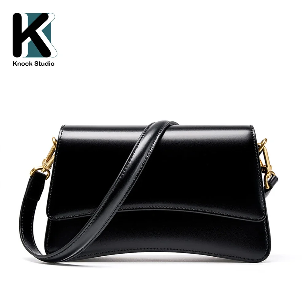 Knock 2024 Paris Fashion Style Minimalist Design High Quality Genuine Leather Handbag for Women Classic Under Arm Bag Female