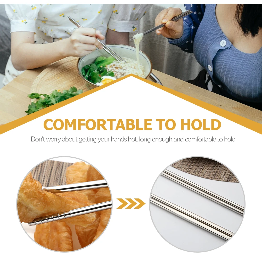 

Anti slip Anti scalding 304 Stainless Steel Extra Long Chopsticks for Frying Hot Pot Noodles Square Round for Families