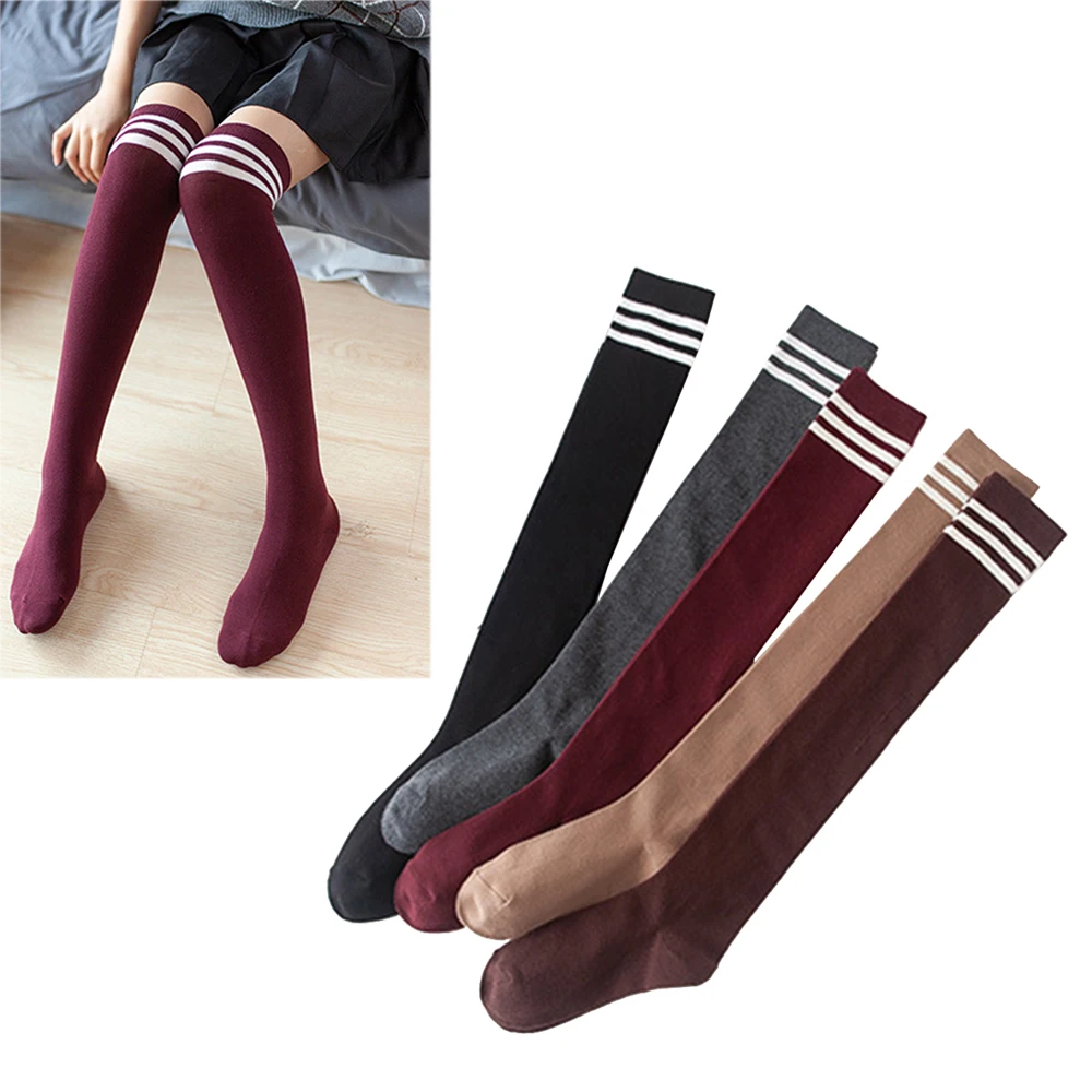 

Pair Over The Knee Cotton Socks Gentle Grip Non Elastic Soft Plain Socks Wine Red