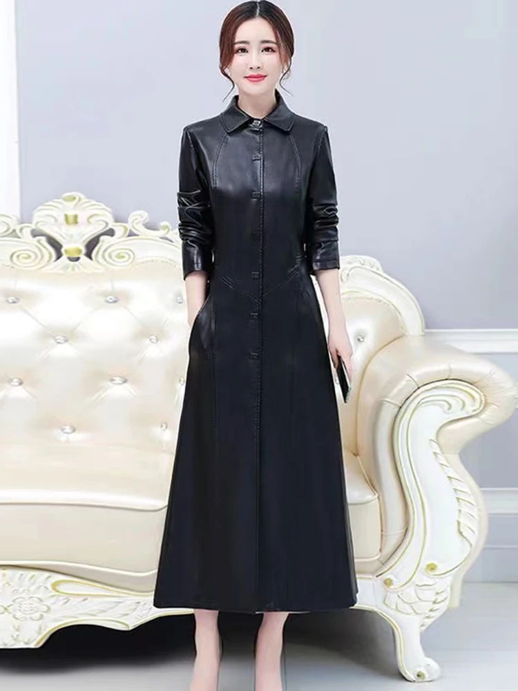 Giacca in Vera Pelle da Donna per Primavera e Autunno, Lunghezza Media, Stile Coreano, Vestibilità Slim, Collo in Pelliccia, Fodera in Cotone