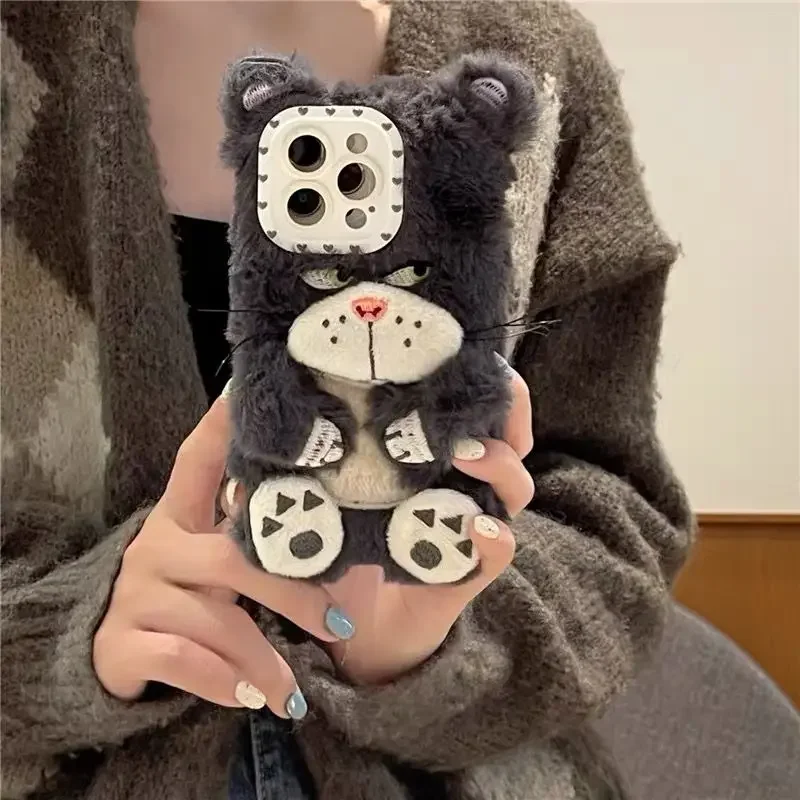 Cute Plush Chinchilla Phone Case for IPhone 15 14 13 11 12 Pro Max Mini X XR XS 7 8 Plus SE 2020 Shockproof Back Cover Fur Case