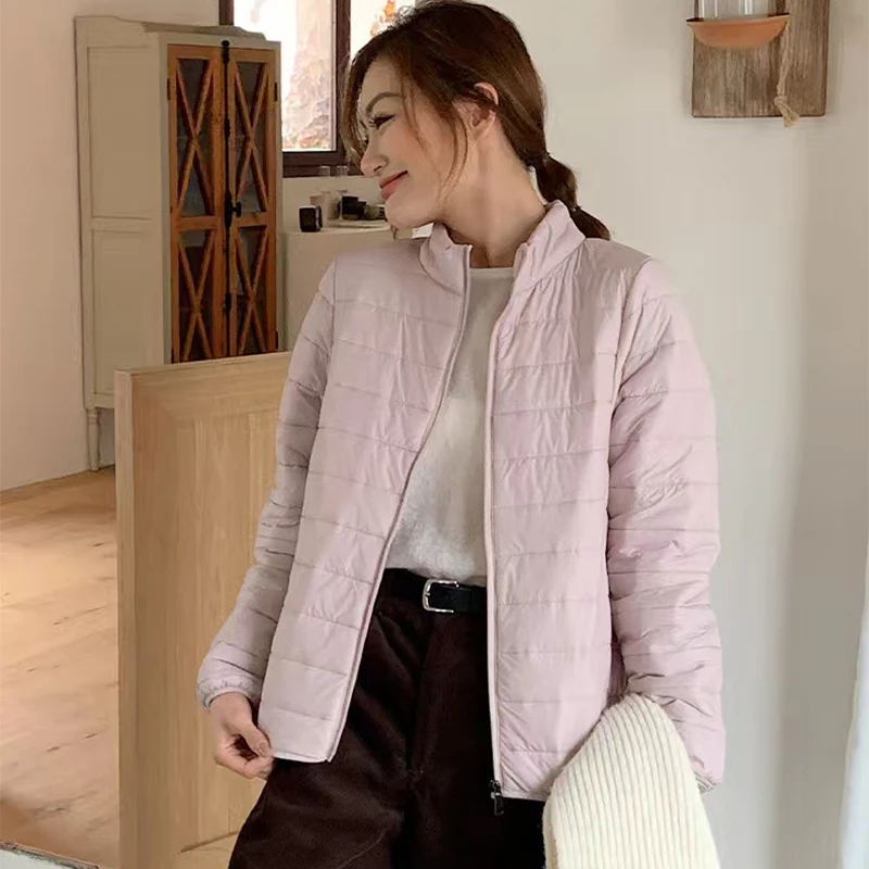 

Хлопковая куртка с пышным воротником-стойкой, женская осень-зима 2025, уличные ветрозащитные легкие парки, женские розовые теплые пальто на молнии