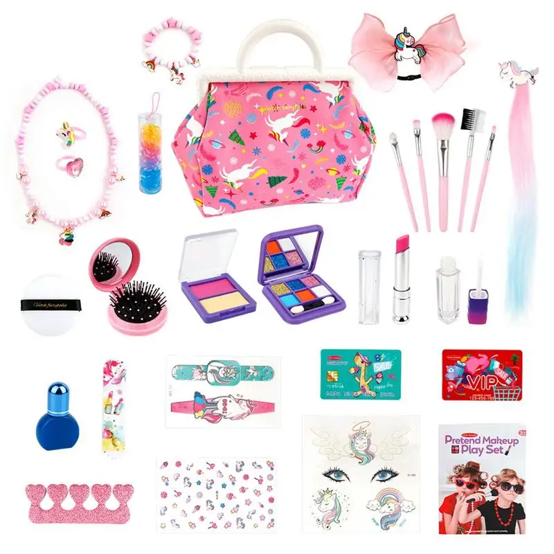 Girls Pretend Play Makeup Set Kids Makeup Toy Kit For Girls Cosmetic Toy Kids Makeup Bag Kit With Cosmetic Bag For Birthday