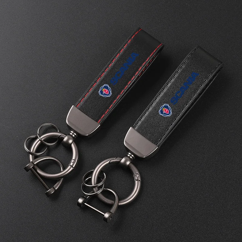 Deluxe Leather Keychain with Car Badge Keychain Pendant For scana