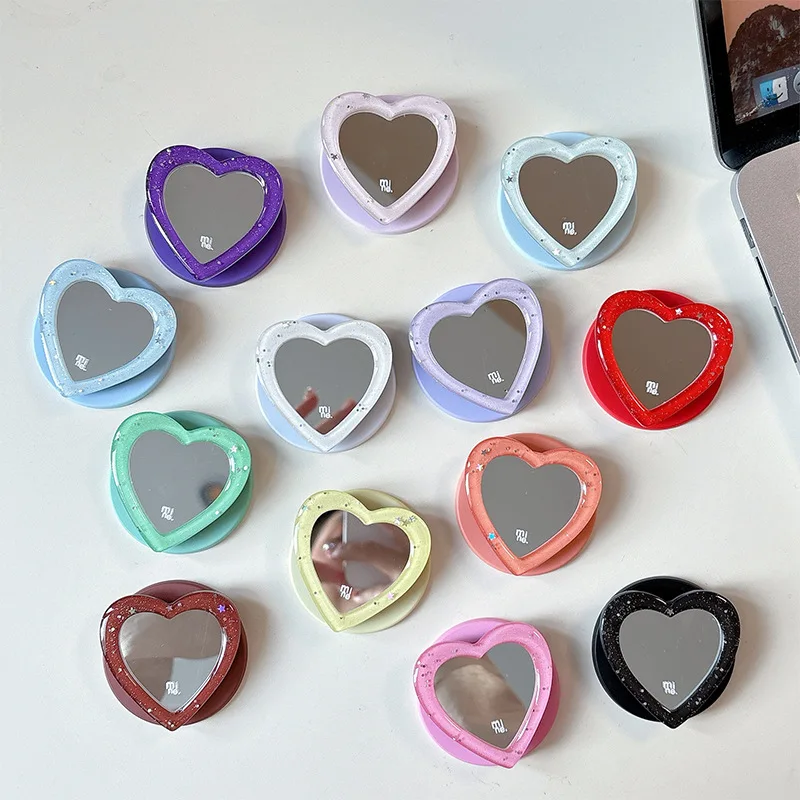 

Блестящее зеркало в форме сердца, сплошной цвет, минималистичная выдвижная магнитная подставка для подушки безопасности для телефона для Iphone 17, Samsung Griptok, держатель, кронштейн