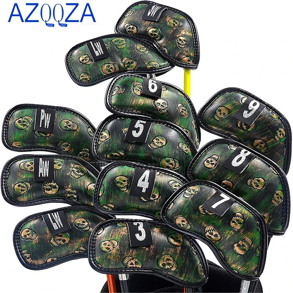 

12 pcs Black Skull Thick Pu Synthetic Leather Golf Iron Head Covers Set Headcover Skull Fit All Brands