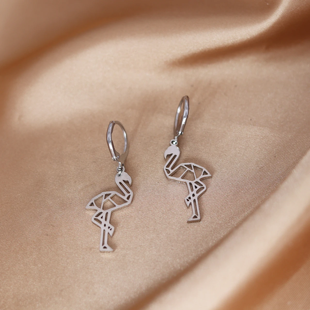 CHENGXUN Origami Flamingo Hoop Earrings Bird Pendant Earring Stainless Steel Party Statement Jewelry Gift