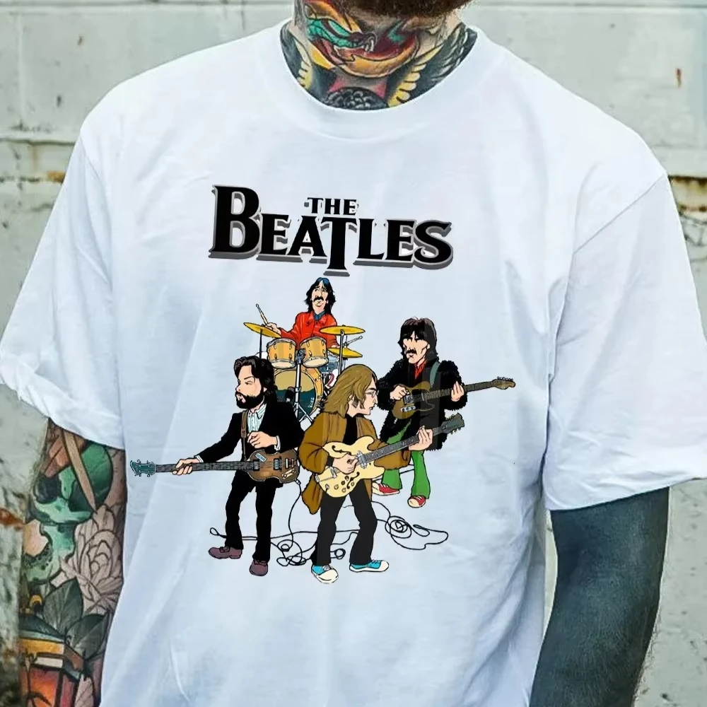 The Beatles member cartoon Graphic Cotton Unisex T Shirt 2026 Summer New Y2k Men's vintage Fashion oversize Streetwear Tshirts