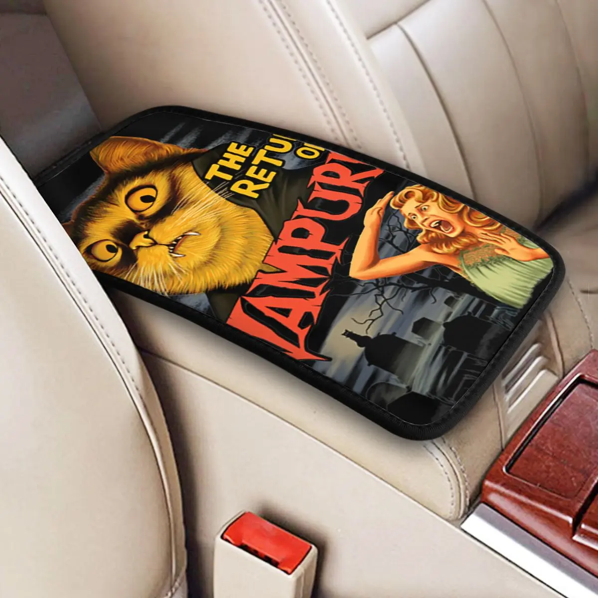 Cat The Return Of Vampurr Center Console Protective Cushion Pad for Cars Horror Halloween Armrest Cover Mat Leather