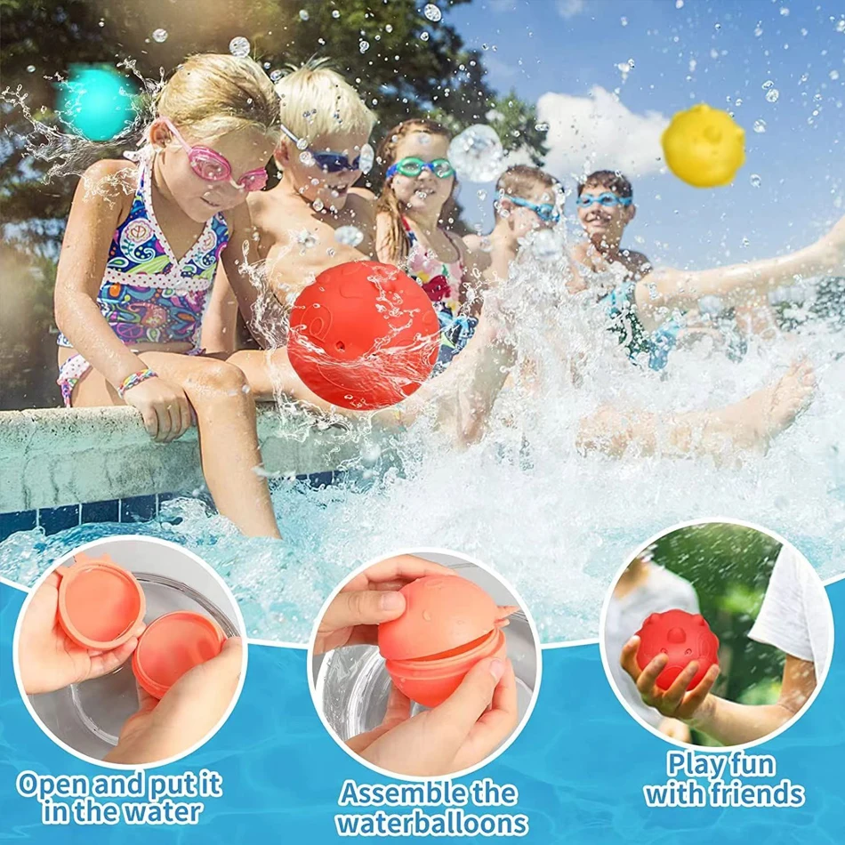 4-50pcs Reusable silicone magnetic water ball, quick water injection for outdoor water fights in summer, with random colors