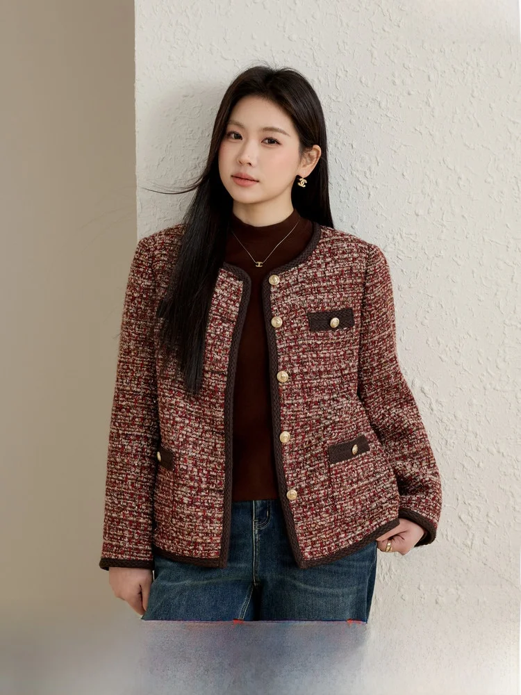 

Новогоднее пальто Quan Jin Sle Thi из твида, больших размеров, женское, весеннее, новинка, приталенное, в корейском стиле, повседневное...