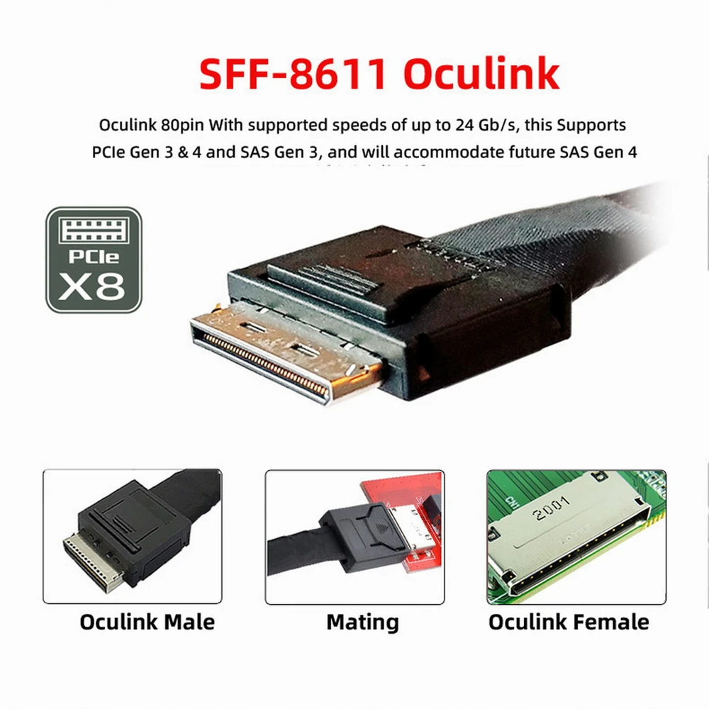 OcuLink-Cabo de dados ativo, PCIe, PCI-Express, SFF-8611, 8x, 8-Lane para OneLink, SFF-8611, 8x, SSD, 50cm