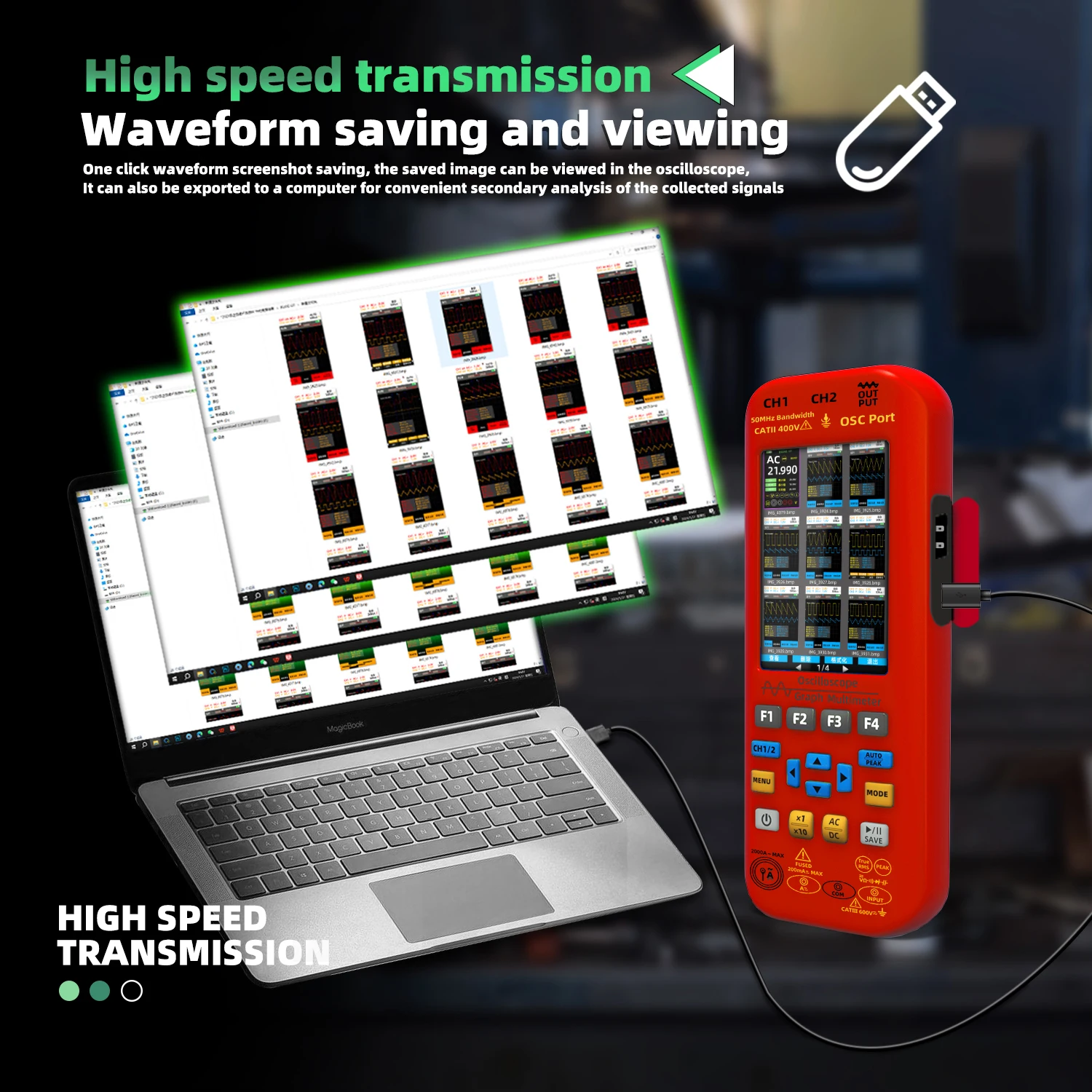 Imagem -05 - Bside-handheld Multímetro Digital Mais Função Gerador de Sinal Dual Channel 50mhz x 250 ms s Medidor Gráfico em Novo