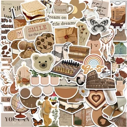 60pcs Vintage Brown Sticker Aesthetic PVC Laptop Sketchbook Children's DIY Stationery Decoraction Scrapbooking School Supplies