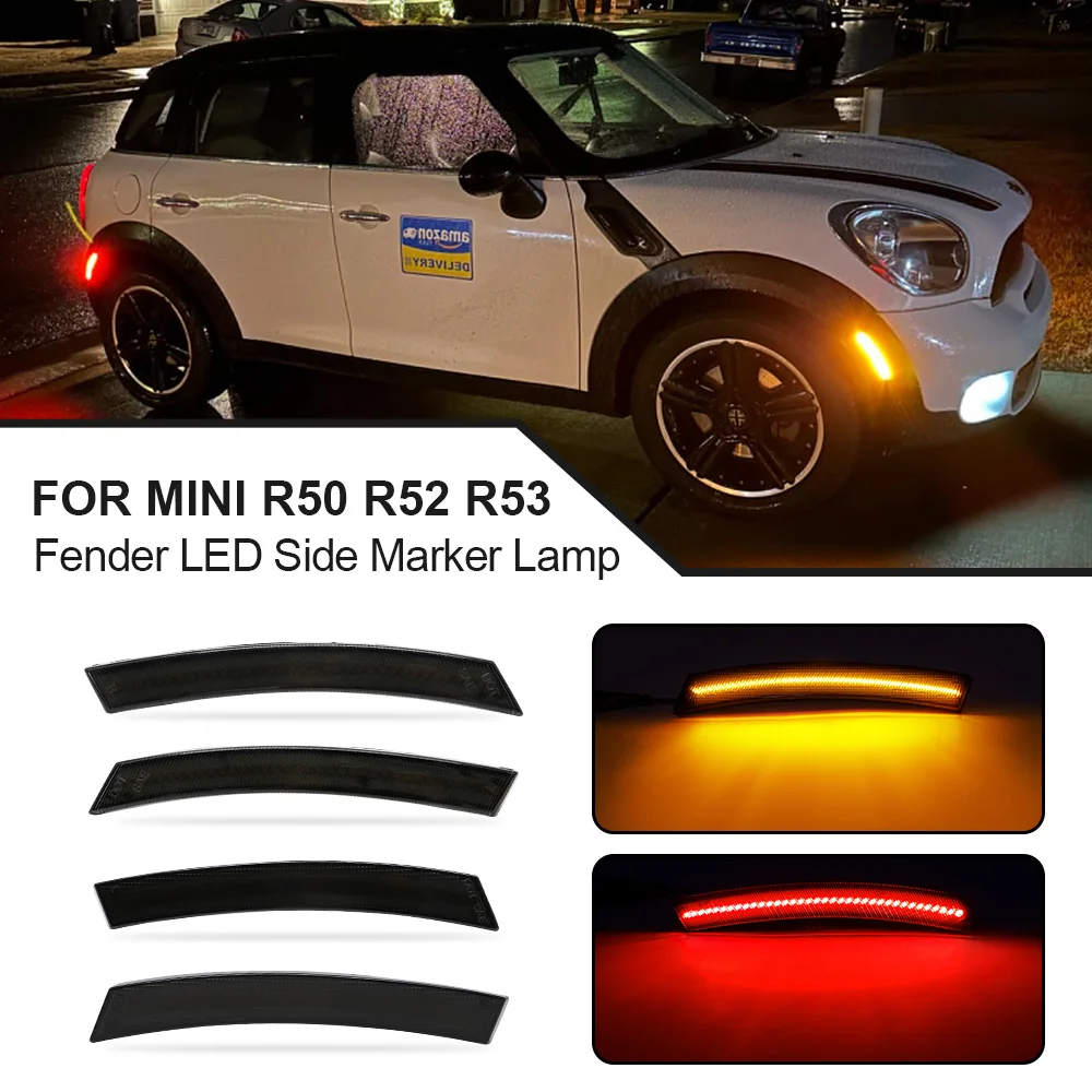 

4x Front Amber Rear Red LED Fender Side Marker Light For Mini Cooper R50 R53 2002-2006 R52 2004-2008 Turn Signal Lamp