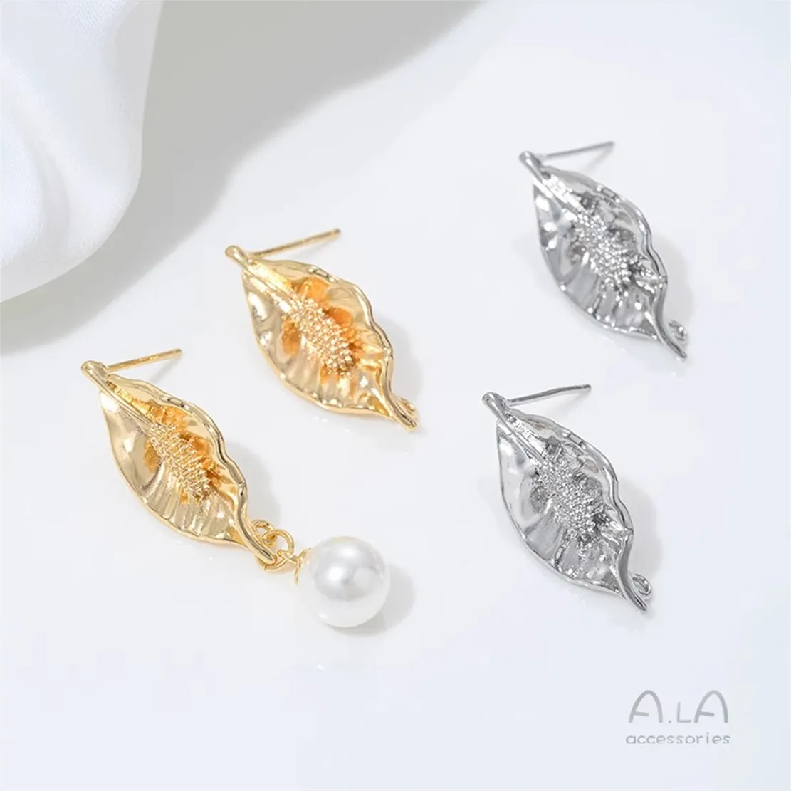 Brass 14K Gold Plated Double Arc Banana Stud Earring Blank With Loop DIY Ear Jewelry Findings