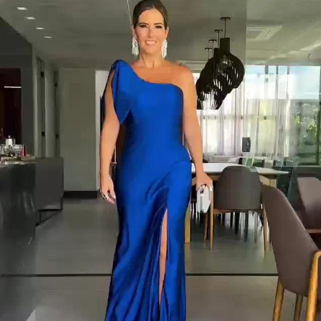 Sukienka damska na imprezę Solidne, skośne ramiona, bez rękawów, sukienki do podłogi Slim Fit Hip Wrapping Formal Vestidos Spliced 2024