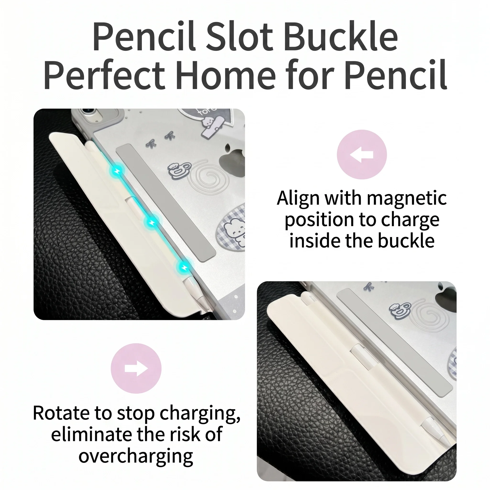 Blue Tone Sweetheart For iPad Case Magnetic Detachable Buckle Pencil Slot 3+Y Fold Multi Angle Auto Wake Sleep