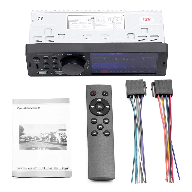 4.1'' Bluetooth-compatible Stereo in-Dash Single DIN Head Unit Receiver Power Amplifier System w/Hands-Free Calling, Video Play