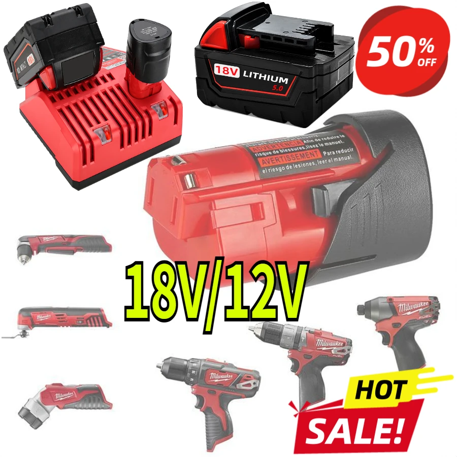 

For Milwaukee 18V/12V Cordless Tool Batteries, Compatible for M18/M12 XC Series Models: 48-11-2410, 48-11-2420